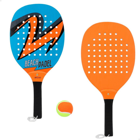 Palas de Playa con Pelota Aktive Madera 21 x 44 x 1 cm (12 Unidades)
