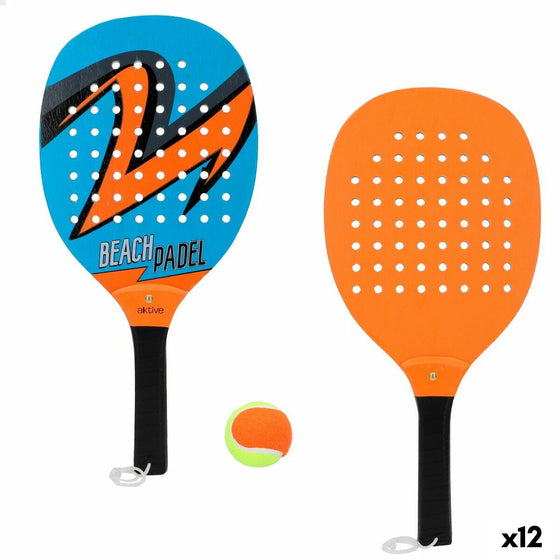 Palas de Playa con Pelota Aktive Madera 21 x 44 x 1 cm (12 Unidades)