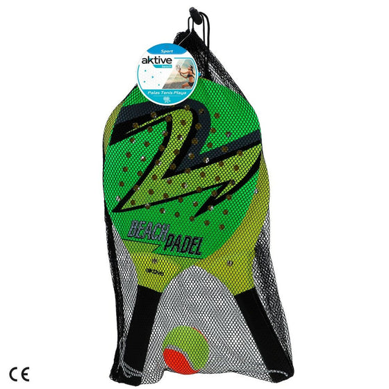 Palas de Playa con Pelota Aktive Madera 21 x 44 x 1 cm (12 Unidades)