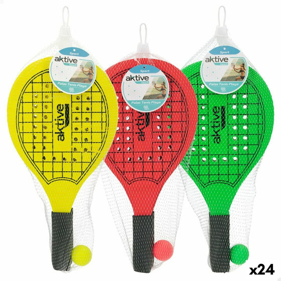 Palas de Playa con Pelota Aktive Madera 20,5 x 39,5 cm (24 Unidades)