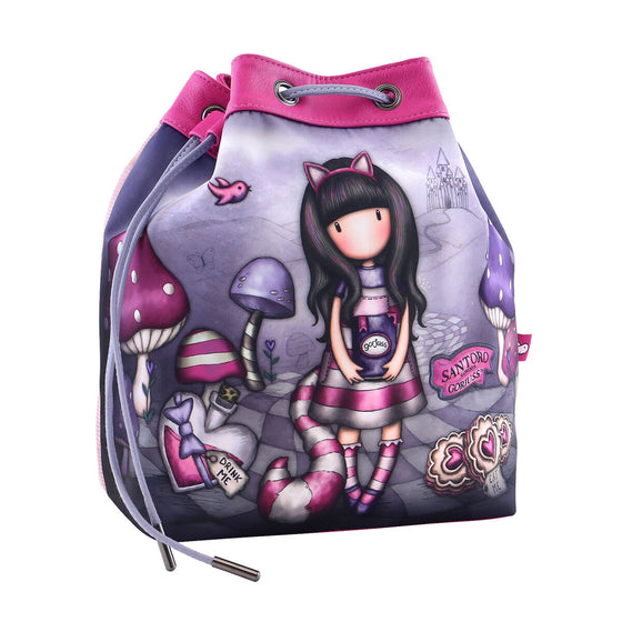 Mochila Saco Infantil Gorjuss Cheshire cat Morado 25.5 x 28 x 17.5 cm