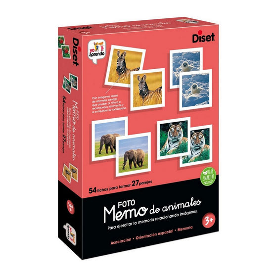Juego Educativo Diset Memo Photo Animales 54 Piezas