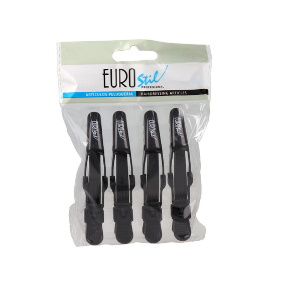 Pinzas para el Cabello Eurostil Negro 9 cm 4 Unidades