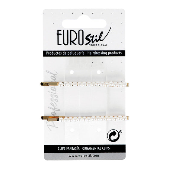 Clips para Pelo Eurostil DORADO LARGO Dorado Perlas Largo (2 uds)
