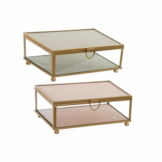 Caja-Joyero DKD Home Decor Beige Rosa Cristal Hierro Plástico 15 x 10 x 6 cm (2 Unidades)