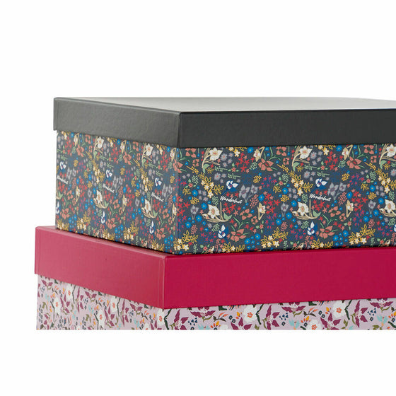 Set de Cajas Organizadoras Apilables DKD Home Decor Cuadrado Flores Cartón