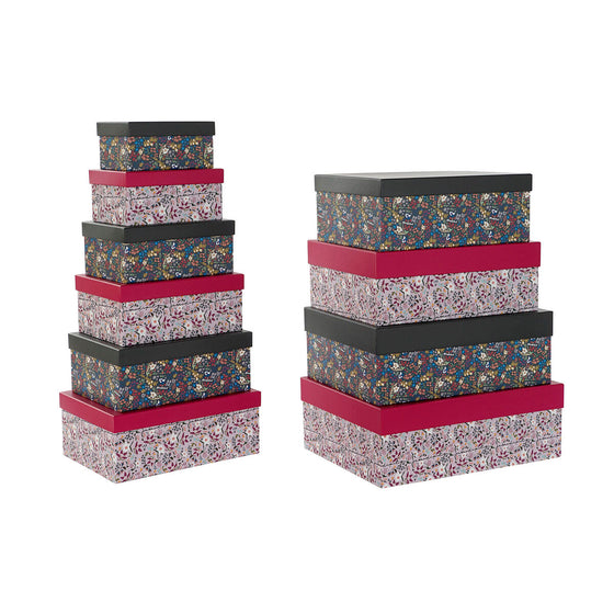 Set de Cajas Organizadoras Apilables DKD Home Decor Cuadrado Flores Cartón