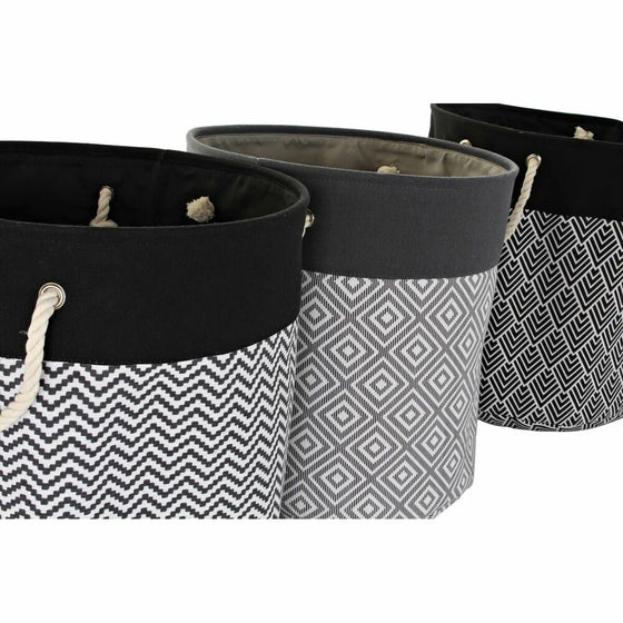 Cesto para la Ropa Sucia DKD Home Decor Estampado Negro Gris Blanco 45 x 45 x 50 cm (3 Unidades)