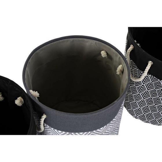 Cesto para la Ropa Sucia DKD Home Decor Estampado Negro Gris Blanco 45 x 45 x 50 cm (3 Unidades)