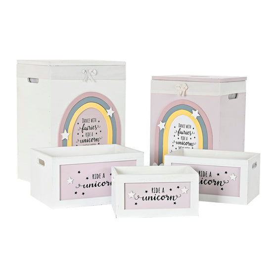 Juego de Cestos DKD Home Decor Blanco Infantil Madera de Paulonia (40 x 30 x 55 cm) (5 Piezas)