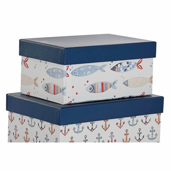 Set de Cajas Organizadoras Apilables DKD Home Decor Marino Blanco Azul marino Cartón (43,5 x 33,5 x 15,5 cm)