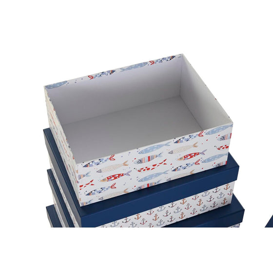 Set de Cajas Organizadoras Apilables DKD Home Decor Marino Blanco Azul marino Cartón (43,5 x 33,5 x 15,5 cm)
