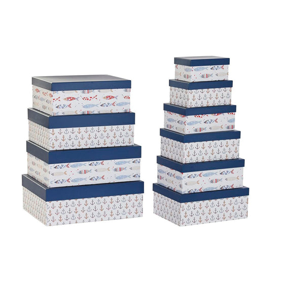 Set de Cajas Organizadoras Apilables DKD Home Decor Marino Blanco Azul marino Cartón (43,5 x 33,5 x 15,5 cm)