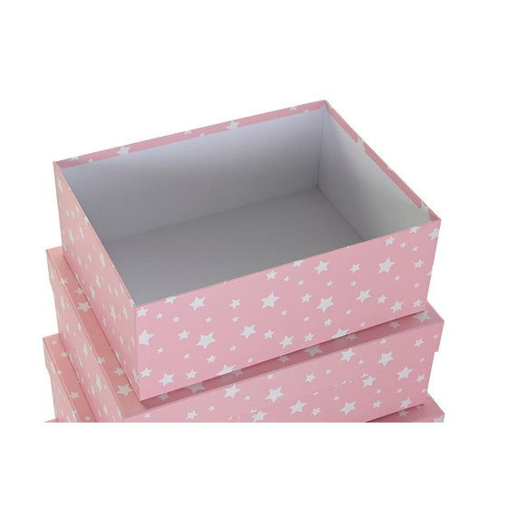 Set de Cajas Organizadoras Apilables DKD Home Decor Blanco Infantil Rosa claro Cartón (43,5 x 33,5 x 15,5 cm)