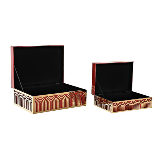 Caja-Joyero DKD Home Decor Metal Cristal Rojo Dorado Madera MDF 25 x 18 x 10 cm (2 Unidades)