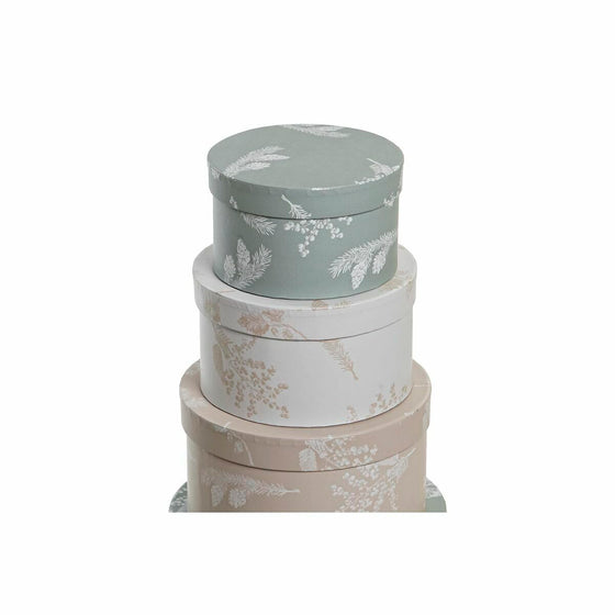 Set de Cajas Organizadoras Apilables DKD Home Decor Beige Marrón Verde Cartón (37,5 x 37,5 x 18 cm)