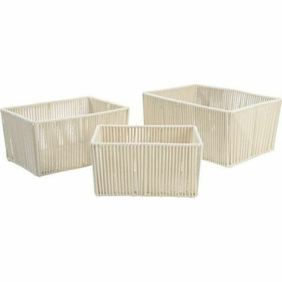 Juego de Cestas DKD Home Decor Beige Metal Algodón (40 x 30 x 20 cm)