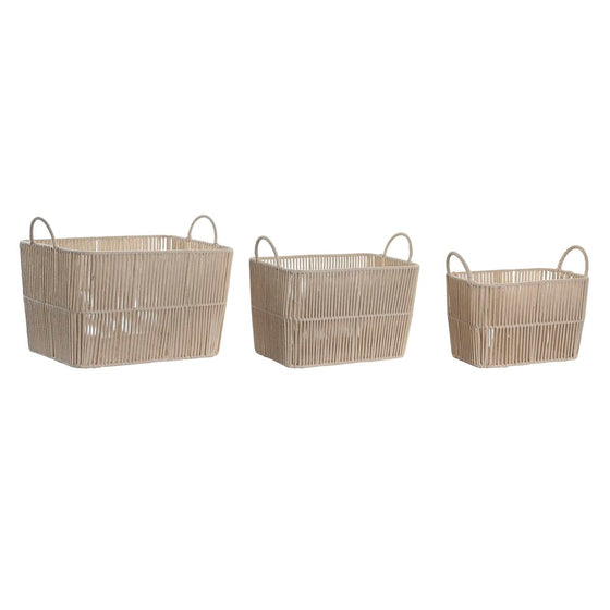 Juego de Cestas DKD Home Decor Beige Metal Algodón (39 x 29 x 31 cm)