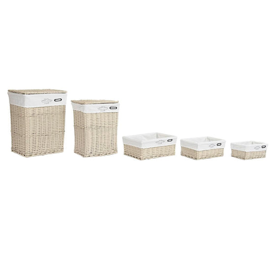 Juego de Cestos DKD Home Decor Beige Poliéster Mimbre (44 x 34 x 56 cm)