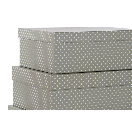 Set de Cajas Organizadoras Apilables DKD Home Decor Topos Gris Blanco Cartón (43,5 x 33,5 x 15,5 cm)