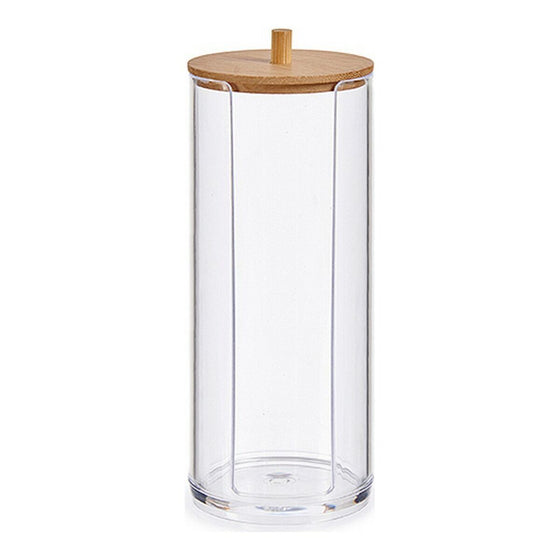 Organizador Discos de Algodón Marrón Transparente Bambú Metacrilato 7 x 19 x 7 cm