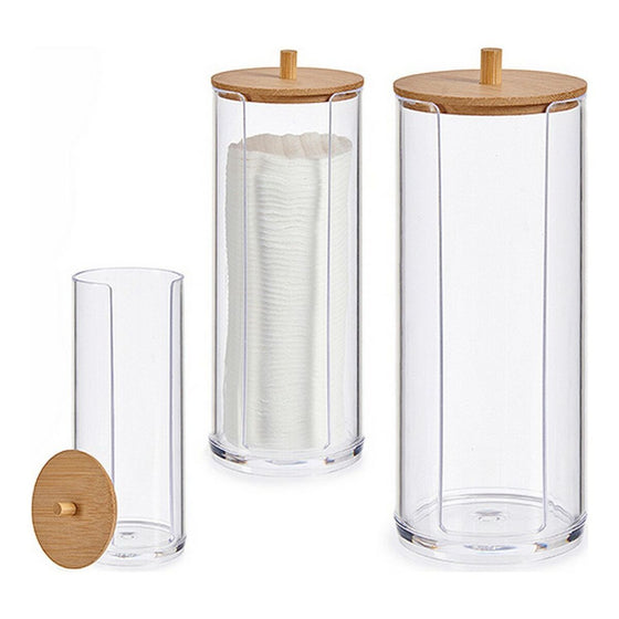 Organizador Discos de Algodón Marrón Transparente Bambú Metacrilato 7 x 19 x 7 cm