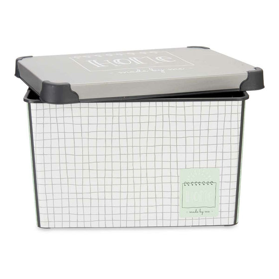 Caja de Almacenaje con Tapa Home Cuadriculado Gris Plástico 17 L 28 x 22 x 37 cm (12 Unidades)