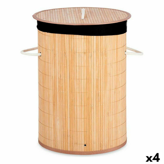 Cesto para la Ropa Sucia Natural Negro Metal Bambú 48 L Madera MDF (4 Unidades)